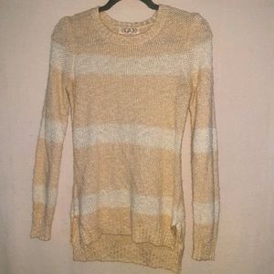 Pink Rose Cream And White Long Sleeve Sweater; XS